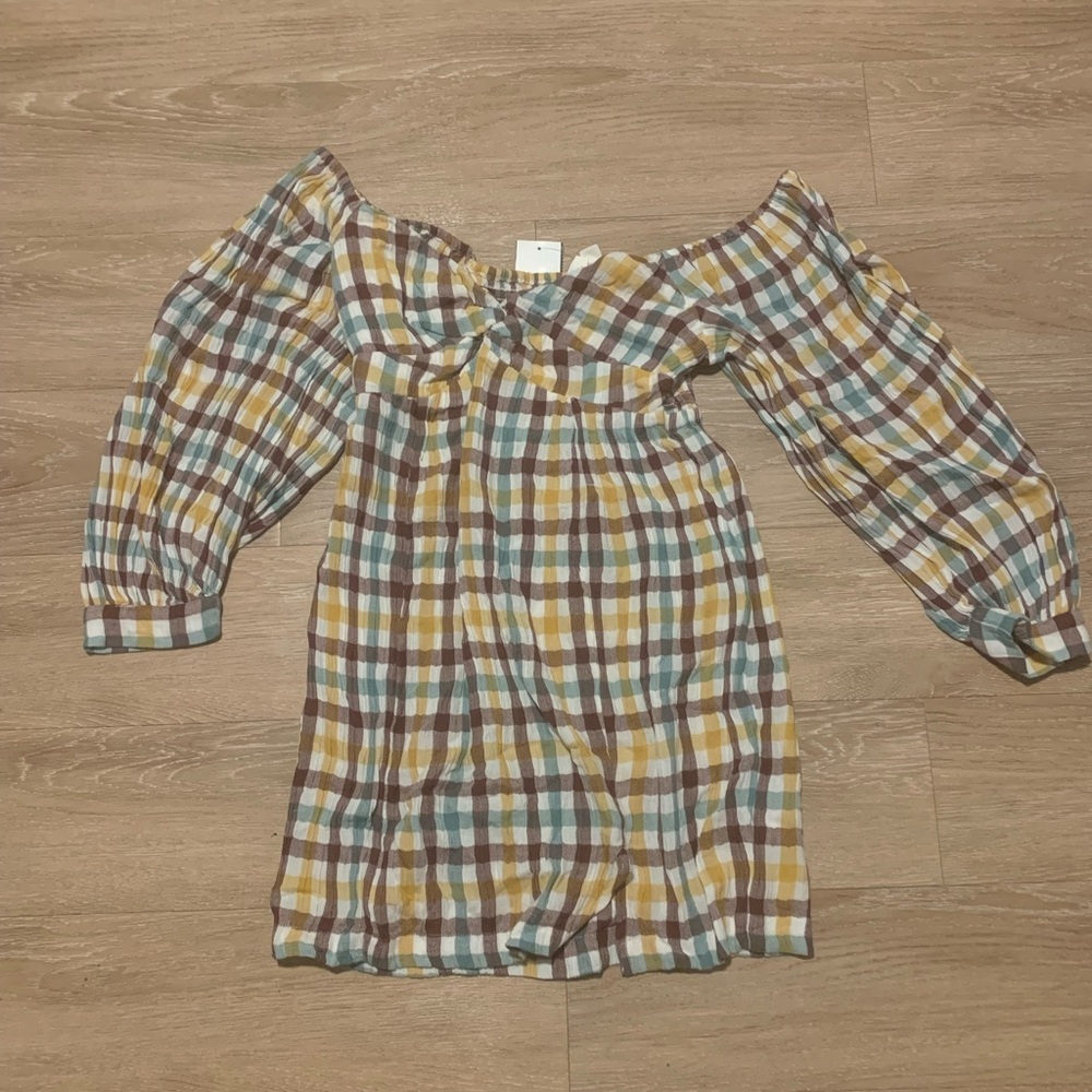 Roxy Fudge Sickle Checkered Long Sleeve Baby Doll Dress Size S